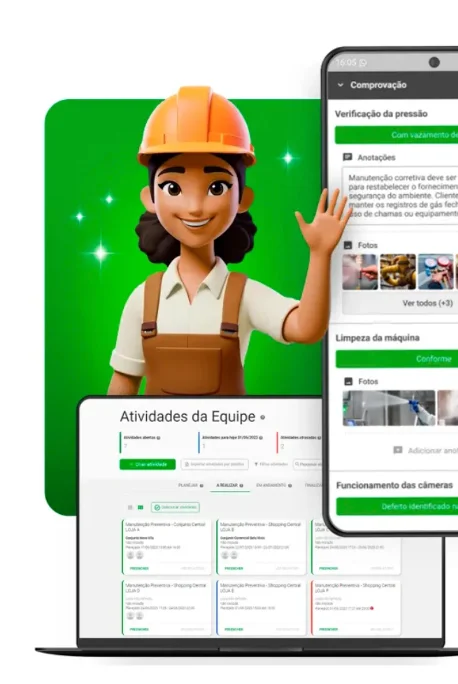 Visão da plataforma Produttivo com atividades da equipe, checklists e registros de campo